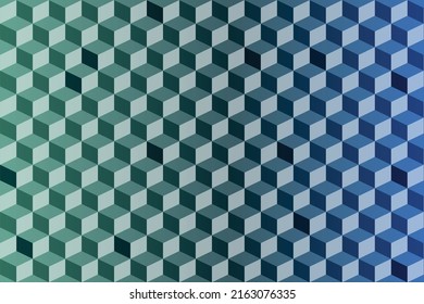 Green and blue geometric vector background, wallpaper 3d Cube shapes. Optical illusion.