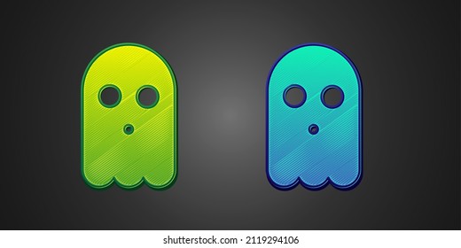 Green and blue Ghost icon isolated on black background. Happy Halloween party.  Vector