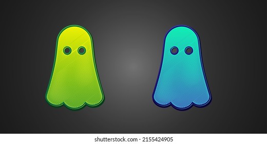 Green and blue Ghost icon isolated on black background. Happy Halloween party.  Vector