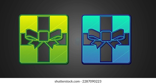 Green and blue Gift box icon isolated on black background. Merry Christmas and Happy New Year.  Vector