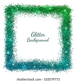 Green blue glitter holiday frame on white background.