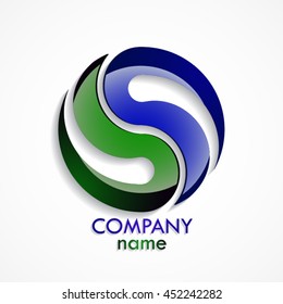 green blue glossy 3d circle logo / vector illustration