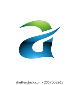 Green and Blue Glossy Curvy Spikes Letter A Icon on a White Background