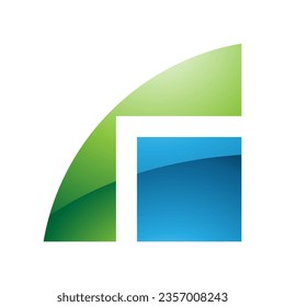 Green and Blue Glossy Geometrical Letter R Icon on a White Background
