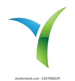 Green and Blue Glossy Grass Shaped Letter Y Icon on a White Background