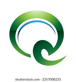 Green und Blue Glossy Hok Shaped Letter Q Symbol auf weißem Hintergrund