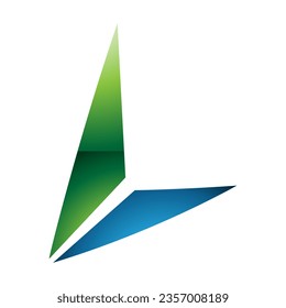 Green and Blue Glossy Letter L Icon with Triangles on a White Background