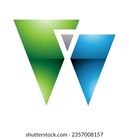 Green and Blue Glossy Letter W Icon with Triangles on a White Background