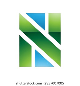 Green and Blue Glossy Rectangle Shaped Letter N Icon on a White Background