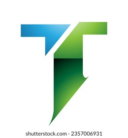 Green and Blue Glossy Split Shaped Letter T Icon on a White Background