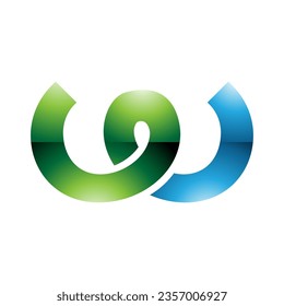 Letra verde y azul brillante primavera con forma de icono W en un fondo blanco