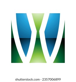Green and Blue Glossy Square Shaped Letter W Icon on a White Background