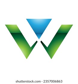 Letra verde y azul brillante triángulo forma icono W en un fondo blanco