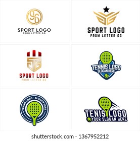 Green blue gold line art star racket ball emblem logo design suitable for sport tennis logos club company