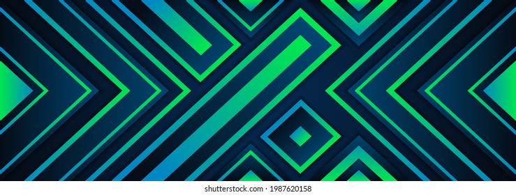 Green and blue gradient abstract background template design. Horizontal layout with triangle and rectangle shape elements. Geometric modern concept. 