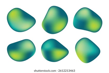 Green and Blue Gradient Abstract Blob Shapes on White Background, Modern Fluid Design Elements