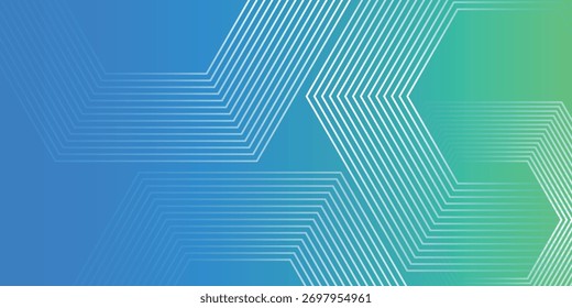 Fondo degradado verde y azul con patrón de líneas geométricas hexagonales. Abstractas líneas hexagonales brillantes. Ilustración vectorial EPS10