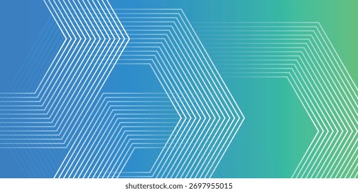 Fondo degradado verde y azul con patrón de líneas geométricas hexagonales. Abstractas líneas hexagonales brillantes. Ilustración vectorial EPS10