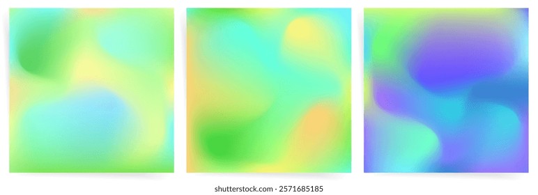 Green Blue Gradient Background Set. Soft Blurry Flow with Vibrant Pastel Glow. Abstract Fresh Mesh Design for Spring Themes.