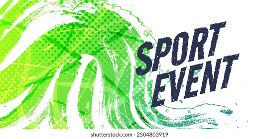 Green and Blue Gradient Brush Texture Background with Halftone Effect. Sports Background with Grunge Concept