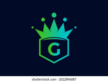 Color de gradiente azul verde de la letra inicial G en el marco con diseño de la corona