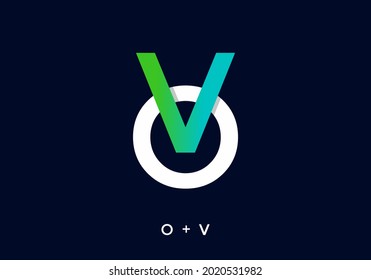 green and blue gradient color of OV initial letter design