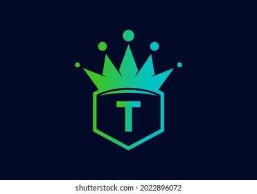 Color de gradiente azul verde de la letra inicial T en el marco con diseño de corona