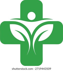 Green and blue gradient cross with leaf and hat