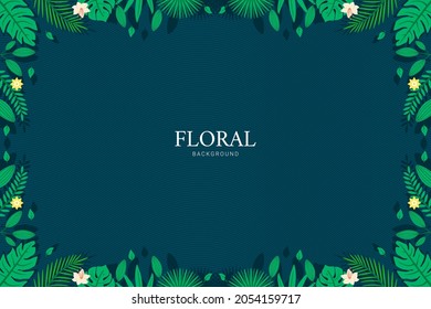 degradado verde y azul Floral y hoja de fondo de la ilustración de la plantilla de marco