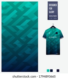 Green Blue gradient geometry shape abstract background. Fabric textile pattern design: soccer jersey, football kit, racing, e-sport, sport uniform. T-shirt mockup template design. Vector Illustration.