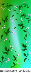 Fondo abstracto de la malla del degradado verde y azul decorado con flores Pequeñas agradables para la decoración del Fondo de pantalla o de la pared
