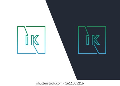 Green blue gradient square initial letter IK line logo design vector graphic