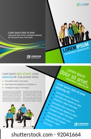 Green, blue and gray template for advertising brochure with business people