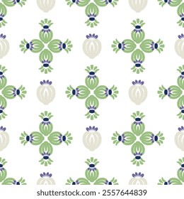 Green, blue, grey, and white embroidery, motif ethnic ikat seamless textile illustration, print striped ornament, pattern, design for wrapping, wallpaper, and fabric textiles.