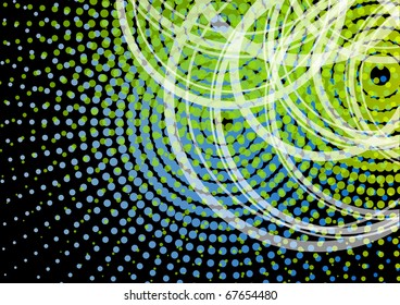 green and blue halftone circles