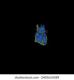 green and blue heart in front of the background