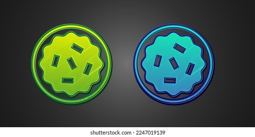 Green and blue Homemade pie icon isolated on black background.  Vector
