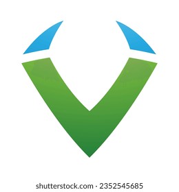 Green and Blue Horn Shaped Letter V Icon on a White Background