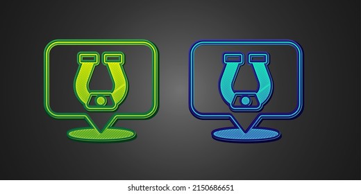 Green and blue Horseshoe icon isolated on black background.  Vector