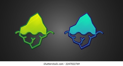 Green and blue Iceberg icon isolated on black background.  Vector