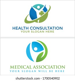 Green blue icon symbol people medical cross swash leaf round shape logo idea suitable for medical pharmaceutical clinic healthcare consulting nature wellness