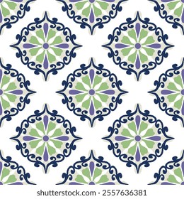 Green and blue Ikat seamless pattern, geometric design, motif ethnic handmade, ikat ethnic tribal, boho colors seamless wallpaper. Ethnic Ikat abstract background art, greeting cards.