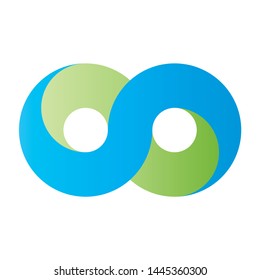 Green and blue infinity symbol icon. 3D-like gradient design effect. Vector illustration.