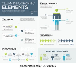 Green and blue infographic data visualization vector elements