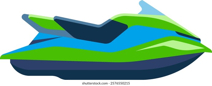 Green and blue jet ski floating gracefully on water, promising thrilling summer adventures and endless recreation for those seeking excitement and fun in the sun