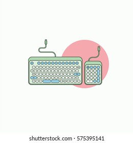Green, blue keyboard and numpad flat vector design
