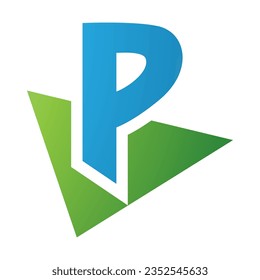 Green and Blue Letter P Icon with a Triangle on a White Background