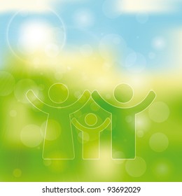 Green and blue light abstract background with family icon