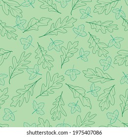 Green and blue line leaf silhouettes vector seamless pattern background. Great for fabric, textile print, packaging or giftwrap, wallpaper. Surface pattern design.