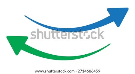 Green and Blue long curved arrows pointing to right and left. Green and Blue long curved arrows. Green and Blue curved arrow. arrows icon for your website, design, logo, app, UI., curved sign.
